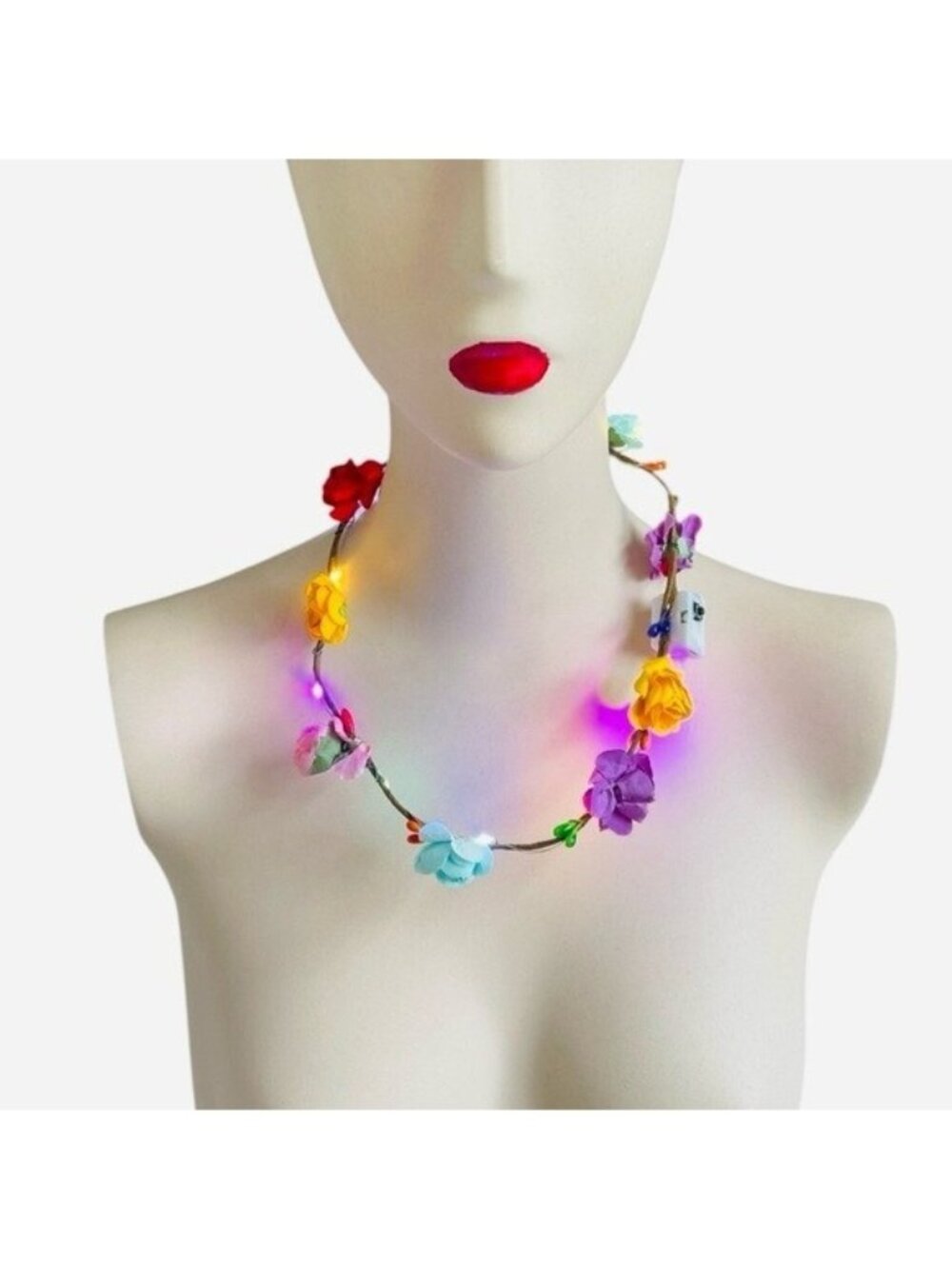 Light Up Flower Lei 2pc LED Rainbow Garland Necklace 40-60" Hawaiian Party Luau